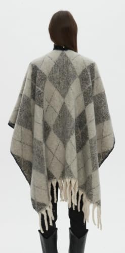 Women's Mohair Shawl Wraps Open Front Plaid Tassel Poncho Oversized Knitted Sweater Cardigan Shawls for Fall Winter4