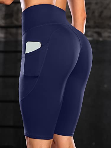 Image of Sociala High Waist Yoga Shorts with Pocket Compression Leggings Tummy Control Yoga Pants.