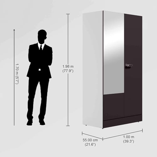 Image of Interio by Godrej Auraline Men Basic 2-Door Steel Almirah | Cupboard for Clothes, Textured Coffee Brown, 1-Year Warranty, 3 Shelves, 1 Drawer and Mirror