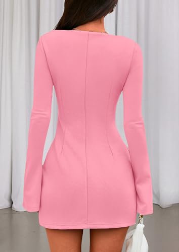 Image of PRETTYGARDEN Womens Fall Long Sleeve Mini Dress 2025 Trendy Boat Neck Bodycon Knit Elegant Short Party Formal Dresses