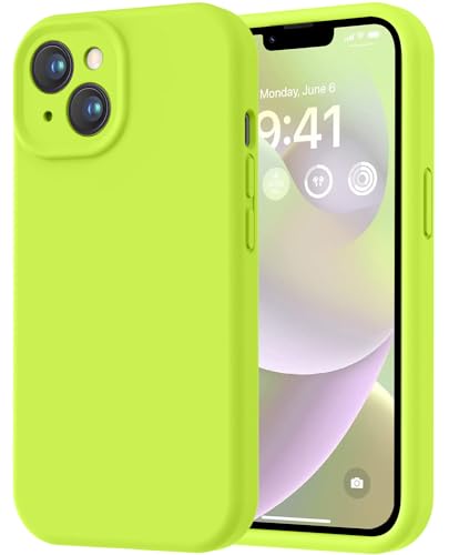 Image of LOVE 3000 Designed for iPhone 14 Case, Premium Silicone with [Soft Anti-Scratch Microfiber Lining] Shockproof Protective Phone Case for Men Women Girls 6.1 inch, Fluorescent Green