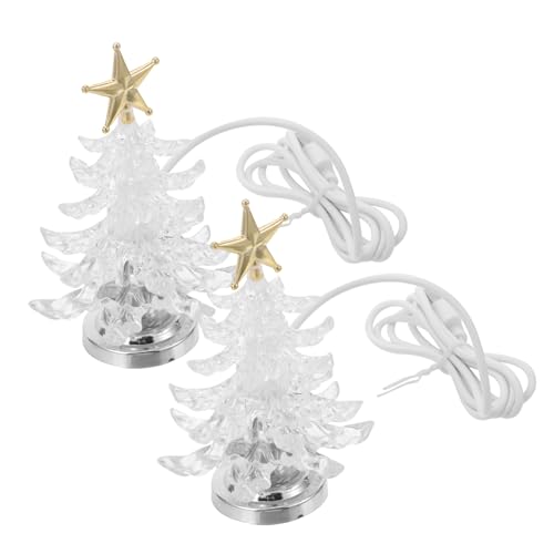 HEALLILY 2Pcs Christmas Tree Shape Night Lamp Chic Golden Desk Light for Bedroom Home Decor Creative Xmas Tree Light for Parties Weddings and Holiday Decorations