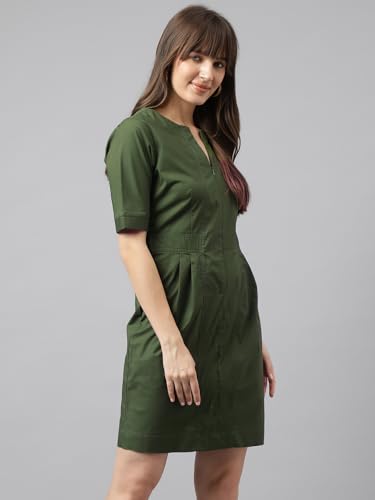 Image of Latin Quarters Women Green Short Sleeves Round Neck Bodycon Solid Dress for Casual Wear