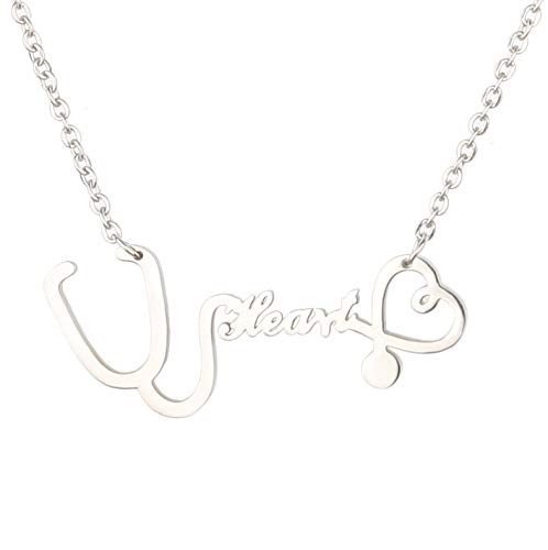 TATHIA Stainless Steel Heartbeat Electrocardiogram Necklace Nurse Doctor Medical Stethoscope Chain bijoux Coal Miner EKG Love You Pendant Necklace (Heartbeat Silver)