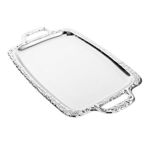Healifty Plato De Acero Inoxidable Rectangular para Servir Comida y Frutas Asas para Fácil Transporte Estilo Europeo Minimalista Adecuado para Barbacoas y Cenas Informales