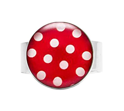 Red Polka Dots Jewelry Red White Dots Adjustable Ring Retro Polka Dotsring Dainty Red Dots
