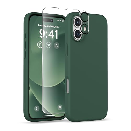 Image of Magnetic for iPhone 16 Case, Compatible with MagSafe, Liquid Silicone Phone Cover with Screen Protector & Camera Protector, Soft Anti-Scratch Microfiber Lining Inside 6.1 inch, Alpine Green