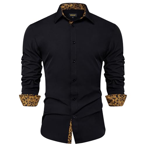 DiBanGu Mens Dress Shirts Solid Long Sleeve Button Down Shirts Regular Fit Inner Contrast Formal Shirts Wedding Business