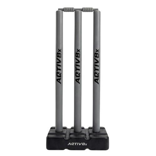Image of Plastic Cricket Wicket Set Full Size with 1 Base, 2 Bails & 3 Wickets (Grey)