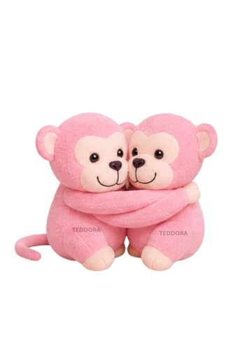 Image of Hugging Monkey Soft Toy for Girls Boys Kids,Pink,Monkey Couple Animal Plush Stuffed Baby Teddy Gift Birthday, 20 cm