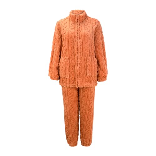 Generisch Pijama largo de forro polar para mujer, traje de casa de rizo, juego de pijama de invierno de franela, cálido jersey de Navidad con pantalones de pijama, cómodo traje de ocio, forro polar