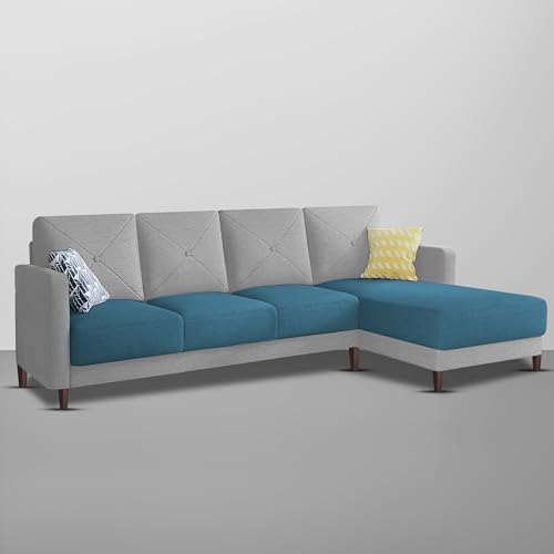 Image of Baloney RHS 6 Seater L Shape Sofa Set for Living Room (Turquise Grey Fabric) Premium Fabric Sofa
