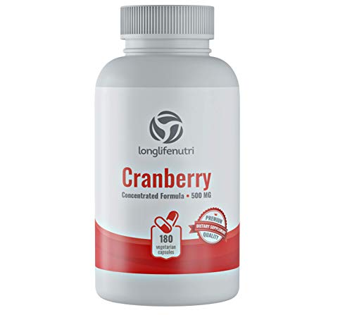 Cranberry 500Mg 180 Vegetarian Capsules | Uti | Pure Fruit Concentrate Extract 25,000 Mg | Plus Vitamin C & E | Herbal Supplement | Potent Natural Fresh Pill Complex #TOP5