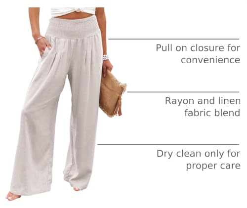 Image of ANRABESS Women Linen Palazzo Wide Leg Pants with Pockets