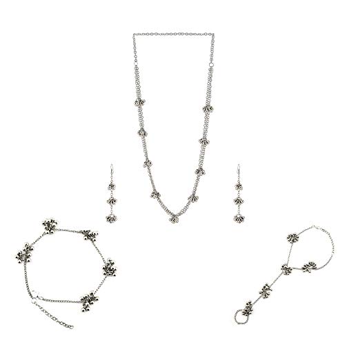 sonia collection fancy Jewellery Sets for Women oxidised Silver Plated Afghani Tribal Necklace Jewellery Set with Earrings + braclet + Payal (total 4 piece Combo set) for Girls/Women