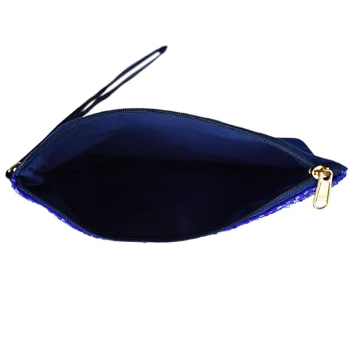 Girls' Lanyard Zipper Handmade Beaded Cosmetic Coin Bag Purse Pouch, Game Day, Blue/White2