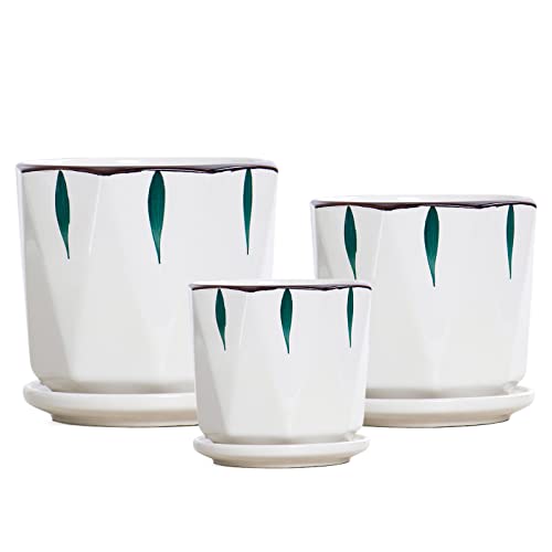 7 5 4 Inch Plant Pots For Indoor, Hand Painting Ceramic Flower Planter Outdoor Set Of 3 With Drainage And Saucer, Succulent Pots For Mom Family #TOP3