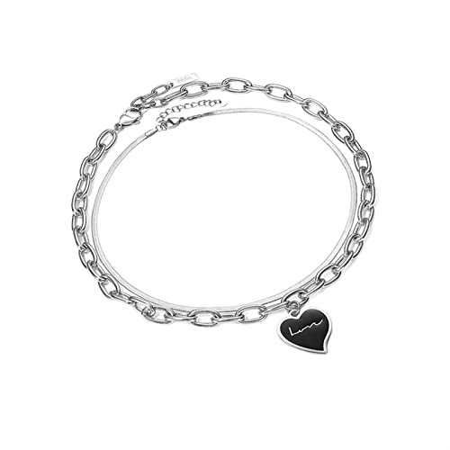 WYUYIW Collar Collar con Colgante de Amor de Estilo Punk Collar de Cadena de clavícula de Doble Capa de Hip-Hop Moderno y Fresco para niñas Dulces y Frescas Collar Colgante