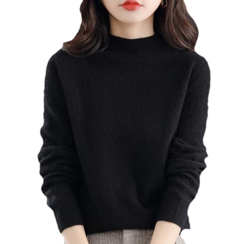 MQSHUHENMY Cashmere Sweaters for Women, 100% Cashmere Long Sleeve Crew Neck Lightweight Soft Knitted Pullover Knitted Jumpers (black,M)