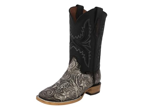 Texas Legacy Mens Natural Cowboy Boots Hand Tooled Leather Ranger Star Square Toe