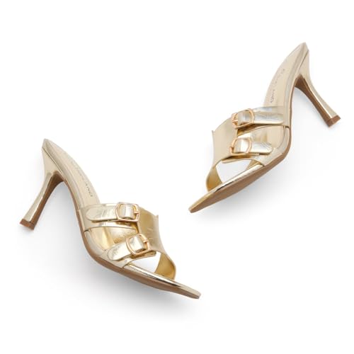 Image of Shoe Land Melrose Women's High Heels Stiletto Heeled Slides, Square Open Toe One Band Slip-On Heeled Mules - Dressy Clear Heeled Sandals for Prom Party Wedding and Vacation