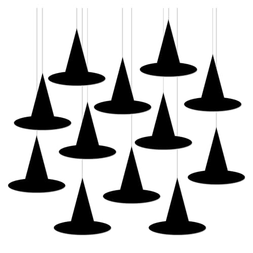 KHZen 12Pcs Eerie Paper Halloweens Decorations With Black Hats Designs Halloweens Hanging Ornament For Wall Ceiling Decoration Decoration Pack For Fireplaces Door