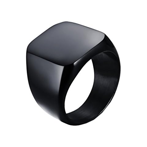PMTIER Men's High Polished Classic 18mm Black Stainless Steel Signet Rings for Engraving Size 10 Cover