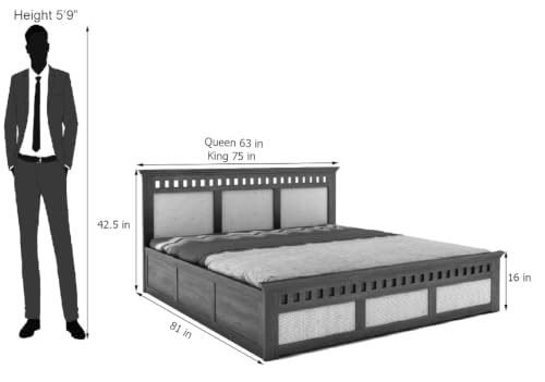 Image of Sheesham Wood Queen Size Bed with Storage Wooden Double Bed Cot Palang Furniture for Bedroom Living Room Home Hotel (Walnut Finish) 1 Year Warranty