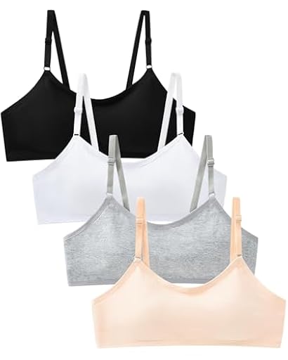 Adorel Sujetadores de Algodón con Acolchado Interior Top Niña Paquete de 4 Negro Blanco Gris Beige 12-16 Años | Ya disponible en tu tienda friki favorita! En mundofriki.es!