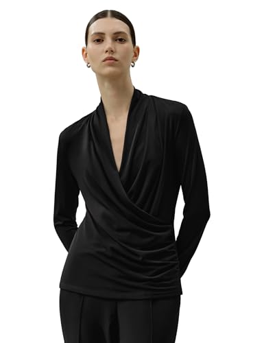LilySilk Womens Silk Breeze Jersey T-Shirt Long Sleeves Blouse V Neck Wrap Tee Ladies Soft and Stretch
