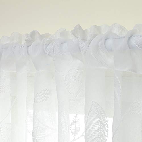 Vogol 009CMCS001C4S5218 White Rod Pocket Sheer Valances For Windows, Embroidered Solid Window Treatment Kitchen Curtains Valance thumb #1