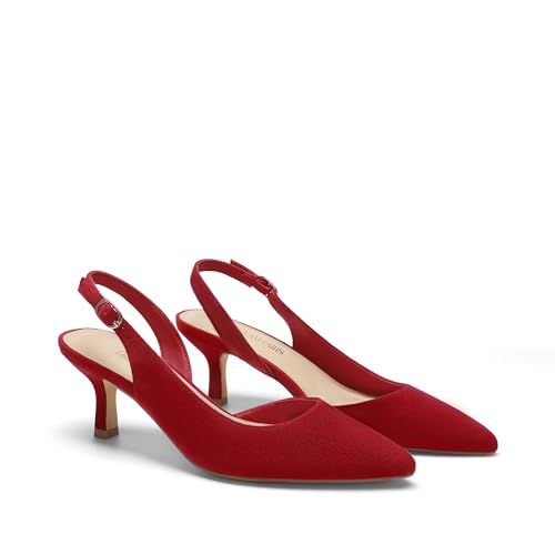 DREAM PAIRS Women's Kitten Slingback Heels Pumps,Red-Suede,8 - image 5