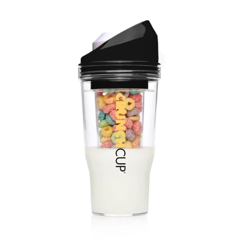 Image of CRUNCHCUP XL Black - Portable Plastic Cereal Cup for Breakfast On the Go, To-Go Milk Container for Your Favorite Cereals, No Spoon or Bowl Required