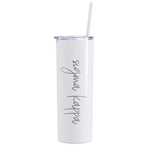 Go Greek Chic Sigma Kappa Laser Engraved Skinny Tumbler with Straw (White)