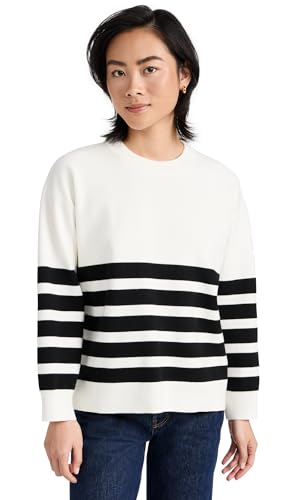 English Factory Women's Stripe Round Neck Sweater, Ivory/Black, XS