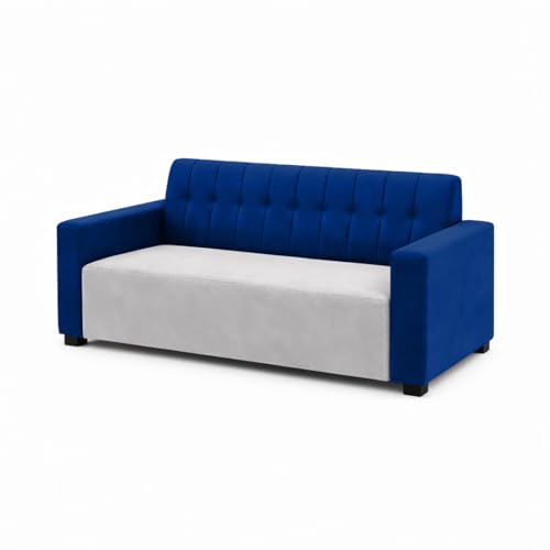 Image of FURNY Luxora 2 Seater Fabric Sofa Set (Dark Blue-Light Grey) with Velvet Finish | Durable Comfort | Ideal for Living Room. | Breathable material