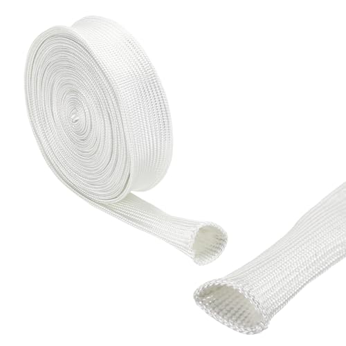 sourcing map Aislamiento Trenzado Manguito, 16.4 Pies-3mm Alta TEMPERATURA Vidrio Fibra Manguito Blanco