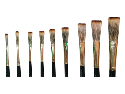 Image of Professional Flat Long Hair Artist Brush Set | Synthetic Nylon Brushes for Calligraphy, Letter Writing, Sign Art, Mural Painting & Long Stroke Detailing | Sizes 1-12, Set of 9