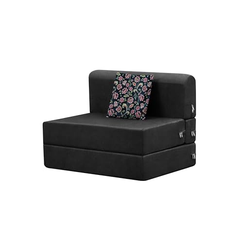 Image of Convertible 3 * 6 Single Seater Sofa Cum Bed | Foldable Sofa Bed for Apartments & Studio Rooms (Black, URBANPRO)