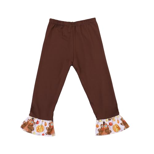 Image of Thanksgiving Toddler Girls Turkey Outfits Set Ruffle T-Shirt Dress and Pants Outfit Set 3-8Years