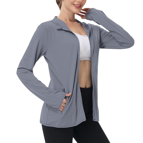Women's Hoodies Zip Up Running Jacket Sun Protection Hooded Summer Quick Dry UPF 50+ UV Protection Jacket with Pocket Lightweight Athletic Slim Fit Hoodies Long Sleeve Top Sports Gym Full Zip Shirts