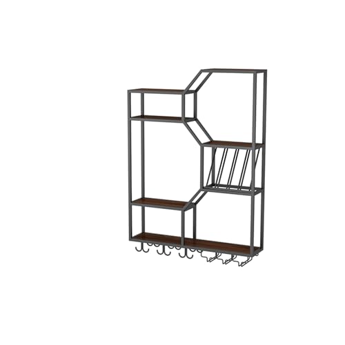 GFRWKCEX Estante de Pared para Vino con Soporte para Copas de Vino, estantes de Barra, Estante de exhibición de Botellas de Licor montado en la Pared con luz LED, estantes de Barra flotantes, Estante