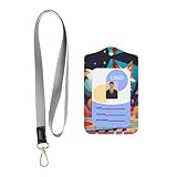 Wzywhj Cubist Fox Printing Work Badge Protective Sheath, Leather Identification Card Cover with Detachable Hanging Rope Set