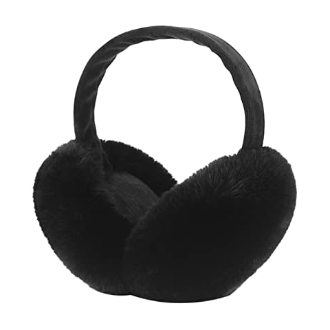 IHCEMIH Ear Muffs, Women Earmuffs Winter Accessories Fluffy Plush Foldable Adults Outdoor Thermal Ear Warmer Skiing Running Ears Covers Protector from Wind Cold Black Cover
