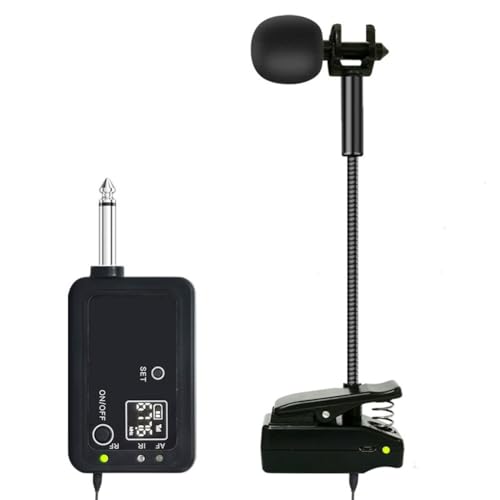 Lawnoval UHF Kabelloses Mikrofon mit flexiblem Schwanenhals Saxophon/Trompete/Tuba Live für Performance, ABS, Schwarz