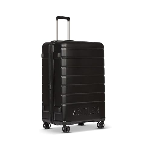 ANTLER - Logo Luggage - Large Suitcase - Hard Shell Suitcase for Travel & Holidays - 81 x 53.7 x 35.5 cm - Black - Lightweight Suitcase with 4 Spinner Wheels & Expander Zip - TSA Approved Locks