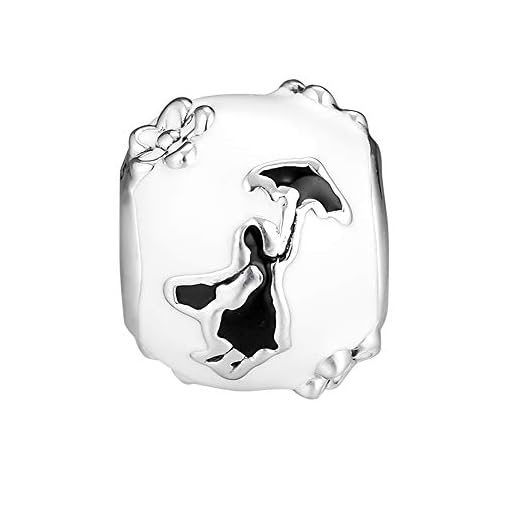 PANDOCCI 2018 Winter Mary Poppins - Abalorio esmaltado Blanco y Negro de Plata 925 para Pulseras Pandora Originales