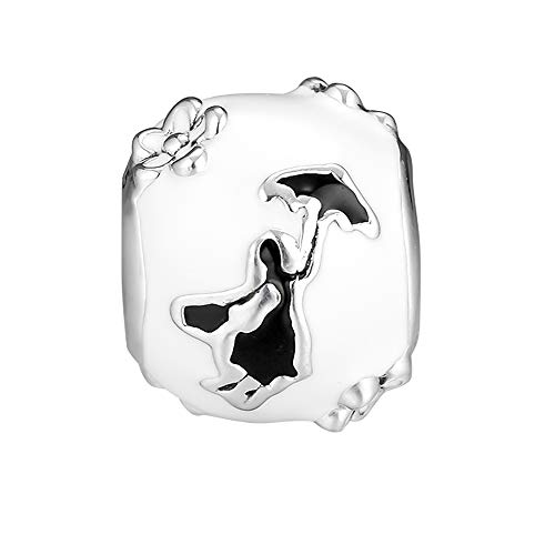 PANDOCCI 2018 Inverno Mary Poppins Bianco e Nero Smalto Perlina Argento 925 Fai da Te Adatto per bracciali Pandora Originali Gioielli di Moda Fascino