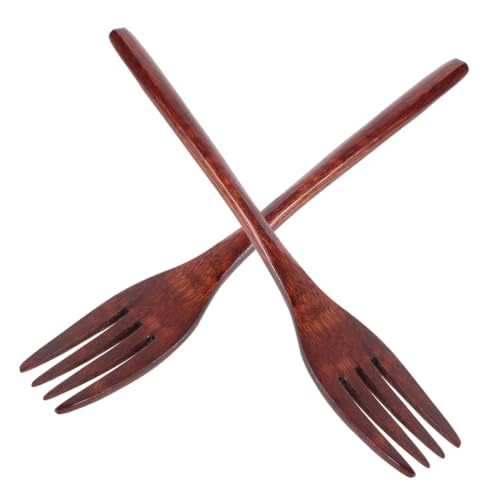 Hohopeti 2 Salad Forks Wooden Dinner Forks Long Handles Stylish Salad Servers Reusable for Cooking Serving and Eating