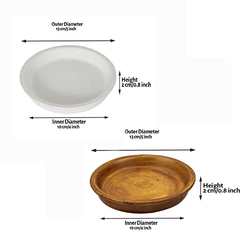 Image of Lasaki Round Ceramic Trays (Plates Saucers) for Pots, planters, Flower, Succulent(4 inch,Set of 2) White+Antique R4(Plants not Included)
